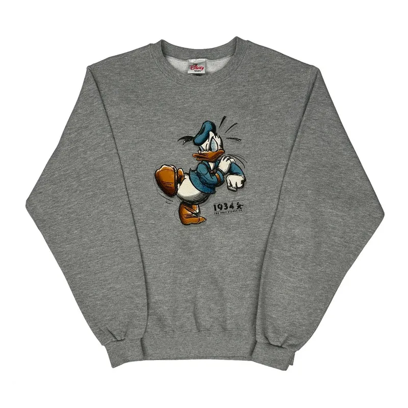 Donald Duck Disney Cartoon Sweatshirt - Small Grey Cotton Blend