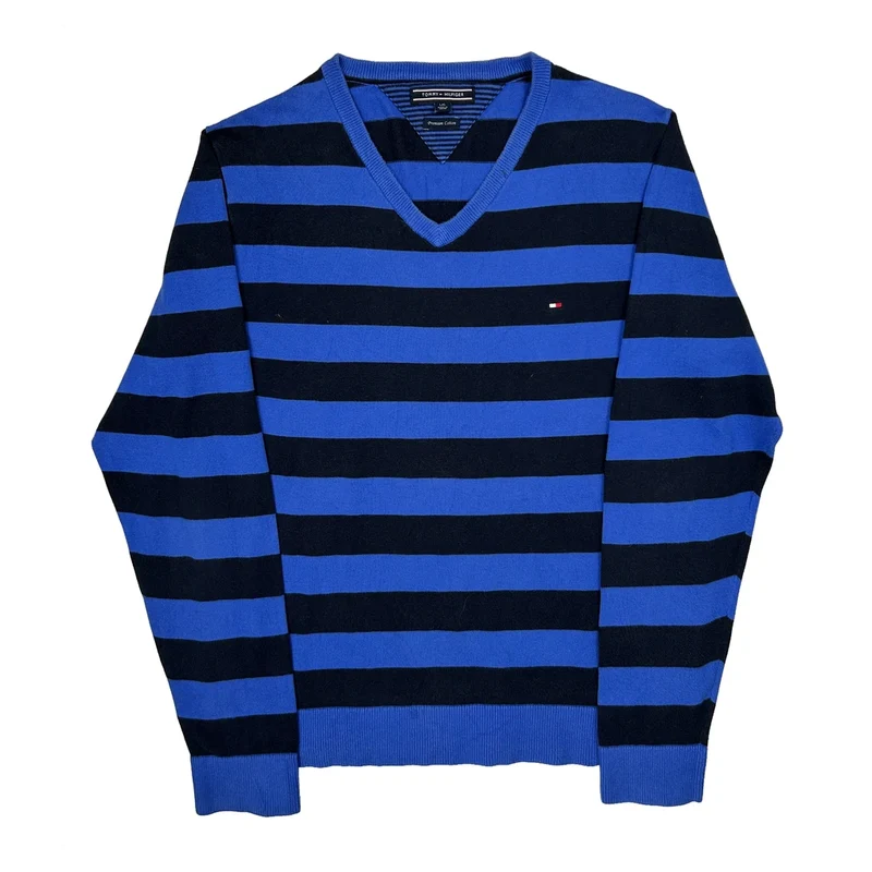 Tommy Hilfiger Striped Jumper - Large Blue Cotton