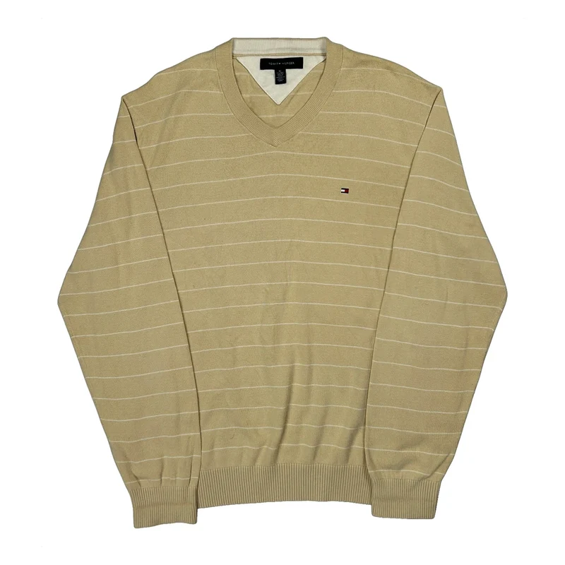 Tommy Hilfiger Striped Jumper - XL Beige Cotton