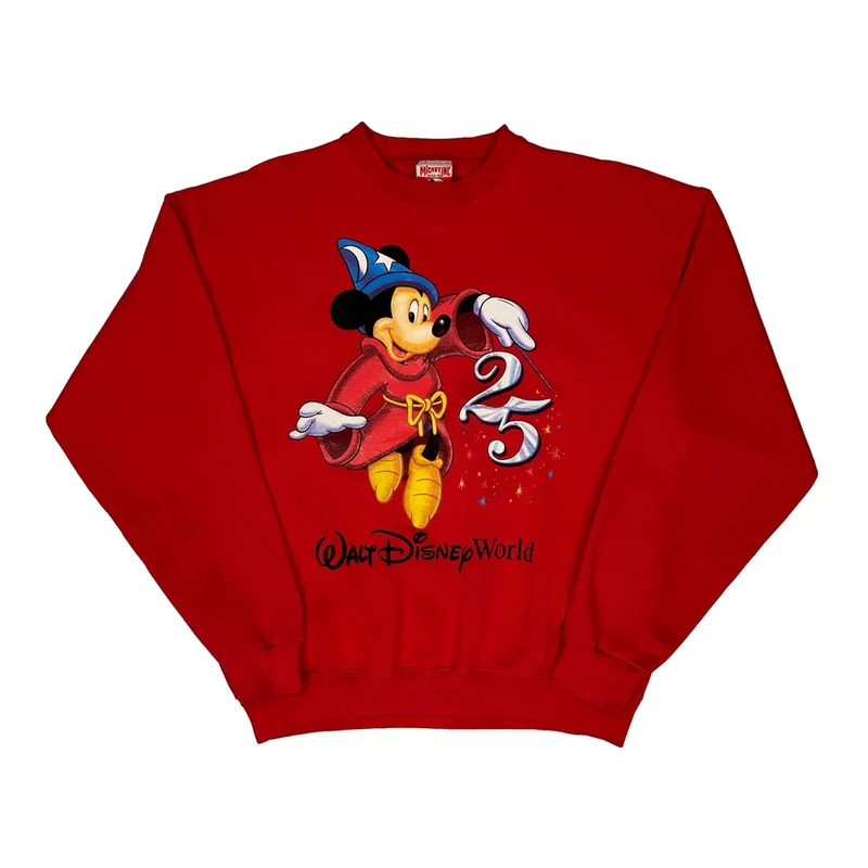 Walt Disney World 25Th Anniversary Mickey Inc Graphic Sweatshirt - Large Red Cotton