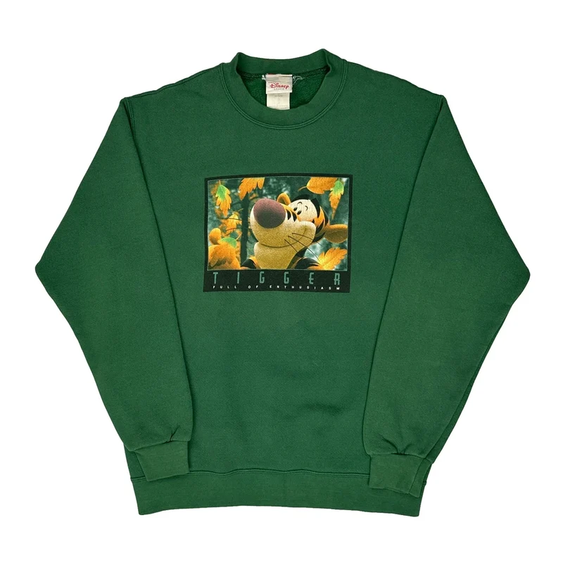 Tigger Disney Cartoon Sweatshirt - Small Green Cotton