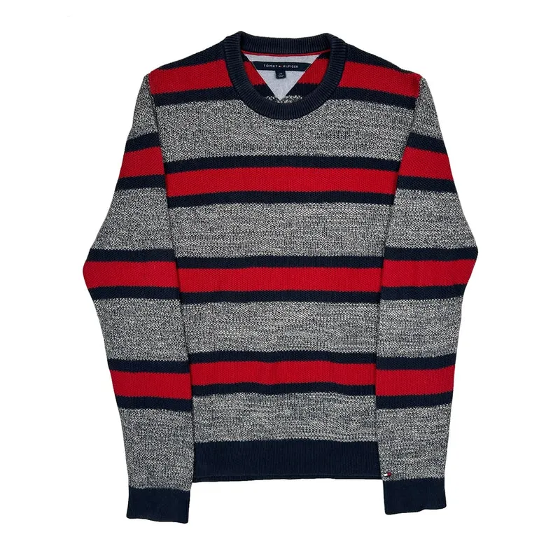 Tommy Hilfiger Striped Jumper - Large Multicoloured Cotton Blend