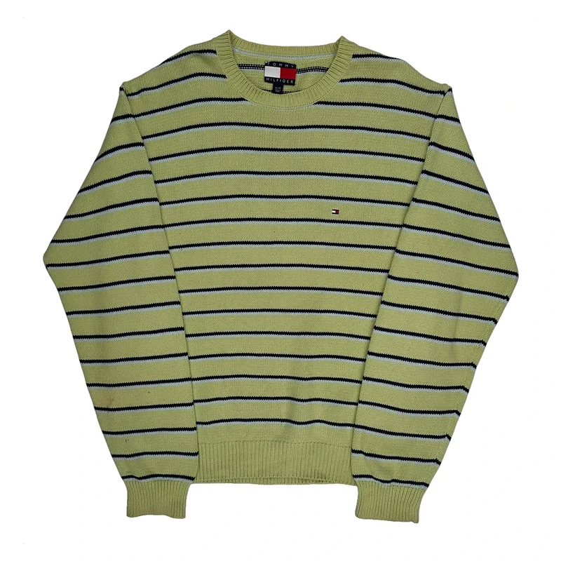 Tommy Hilfiger Striped Jumper - XL Yellow Cotton