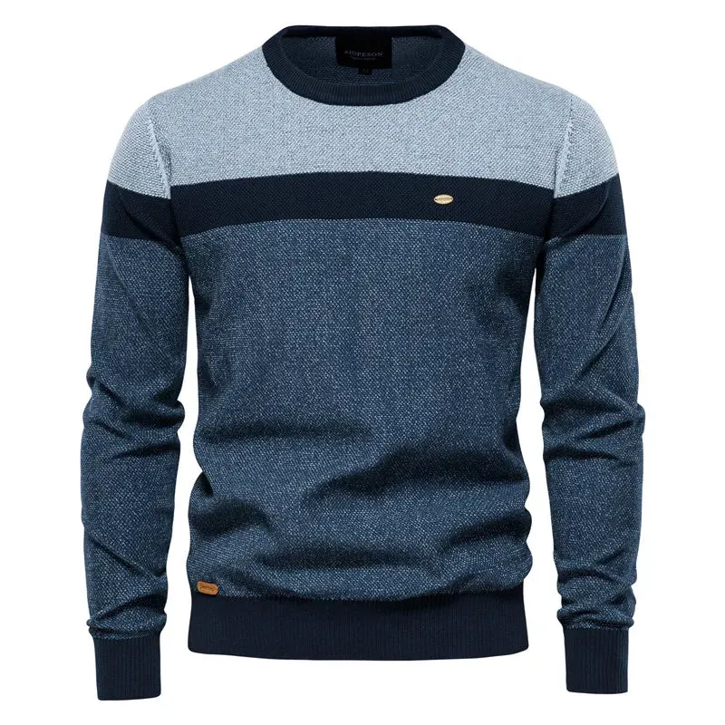 Heren Casual Trui met Ronde Hals en Kleurblokken