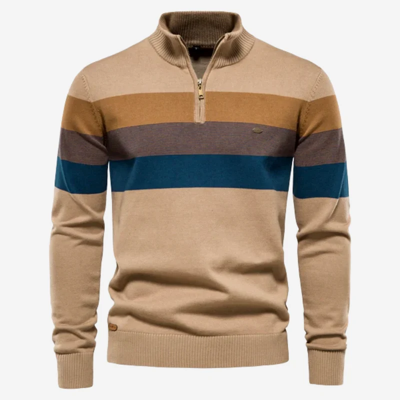 Heren Retro Strepen Pullover met Rits en Kraagje
