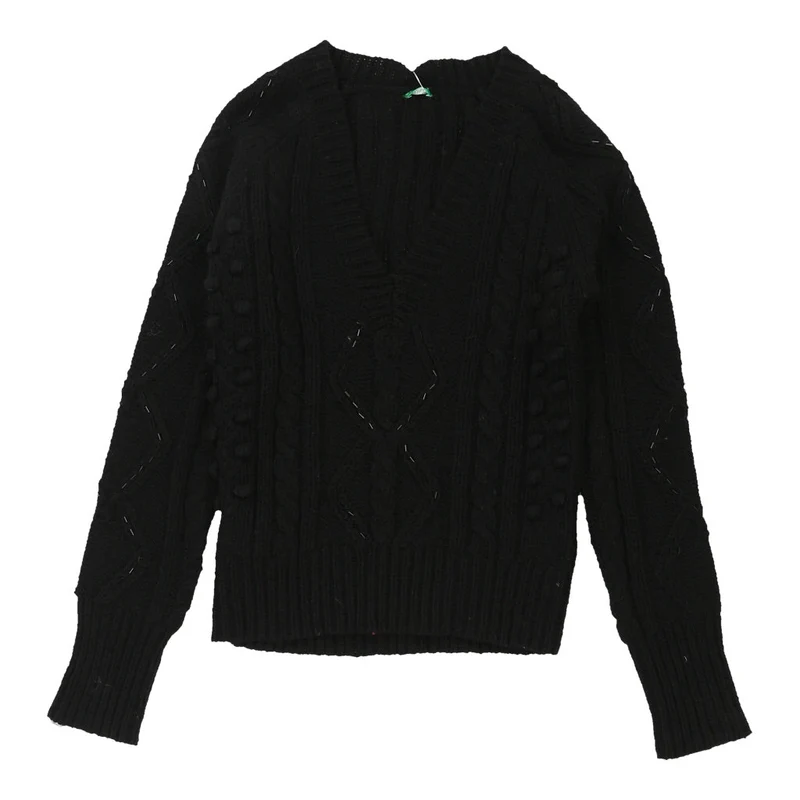 Benetton V-neck Jumper - Small Black Wool