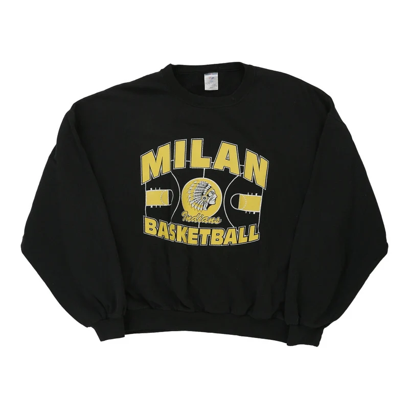 Milan Indians Bsaketball Jerzees Graphic Sweatshirt - XL Black Cotton Blend