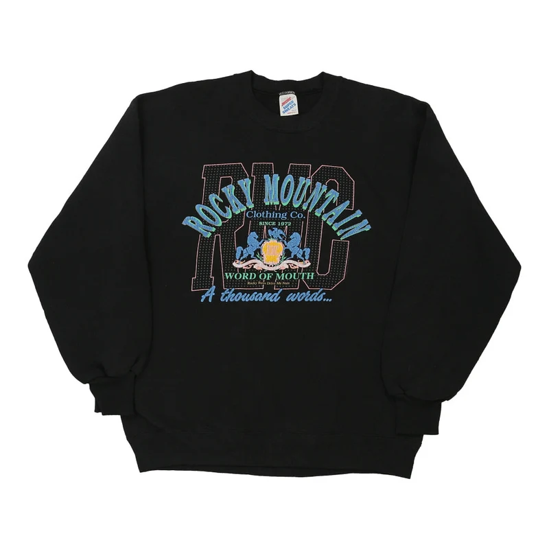1980's Jerzees Embroidered Sweatshirt - Large Black Cotton Blend