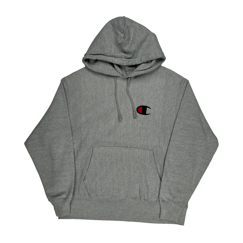 Reverse Weave Champion Hoodie - Large Grey Cotton Blend