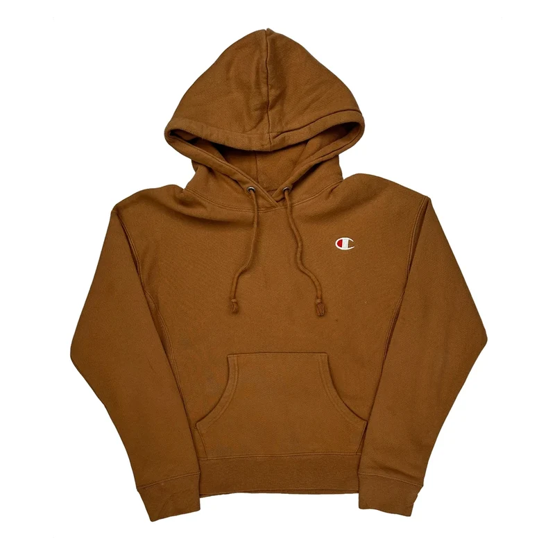 Reverse Weave Champion Hoodie - Small Brown Cotton