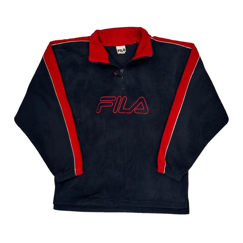 None Fila Spellout 1/4 Zip - Large Navy Polyester