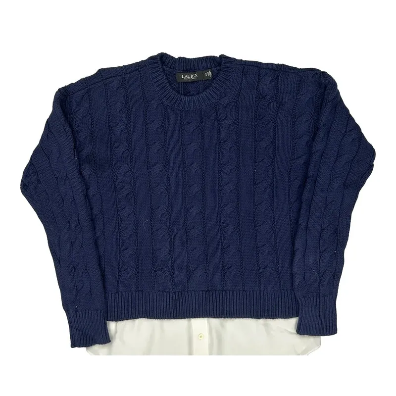 Ralph Lauren Cable Knit Jumper - Small Blue Cotton