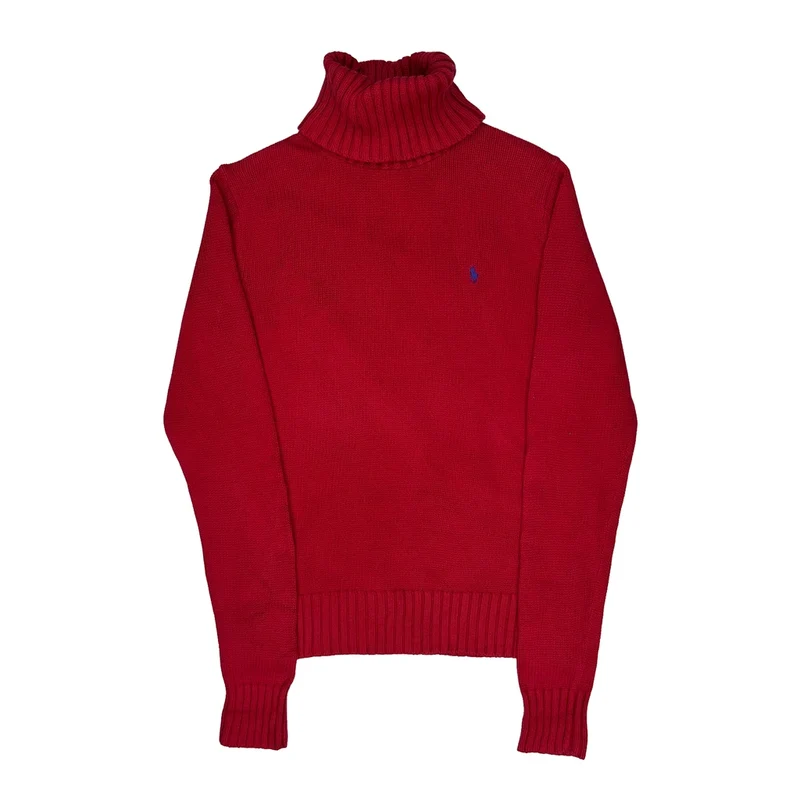 Ralph Lauren Sport Roll Neck Jumper - Large Red Cotton