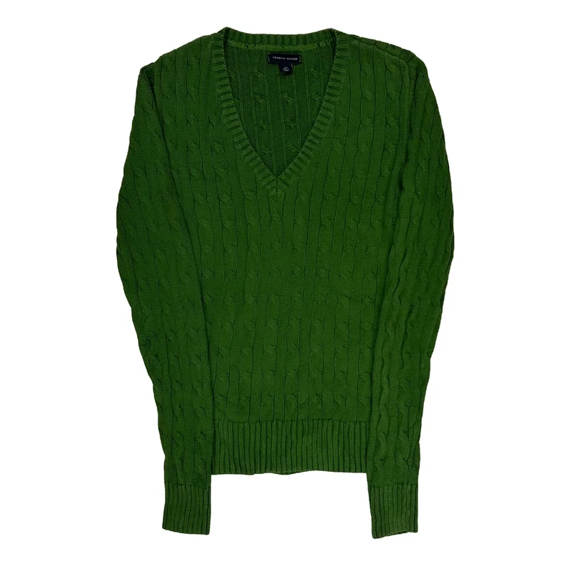 Tommy Hilfiger Cable Knit Jumper - Small Green Cotton