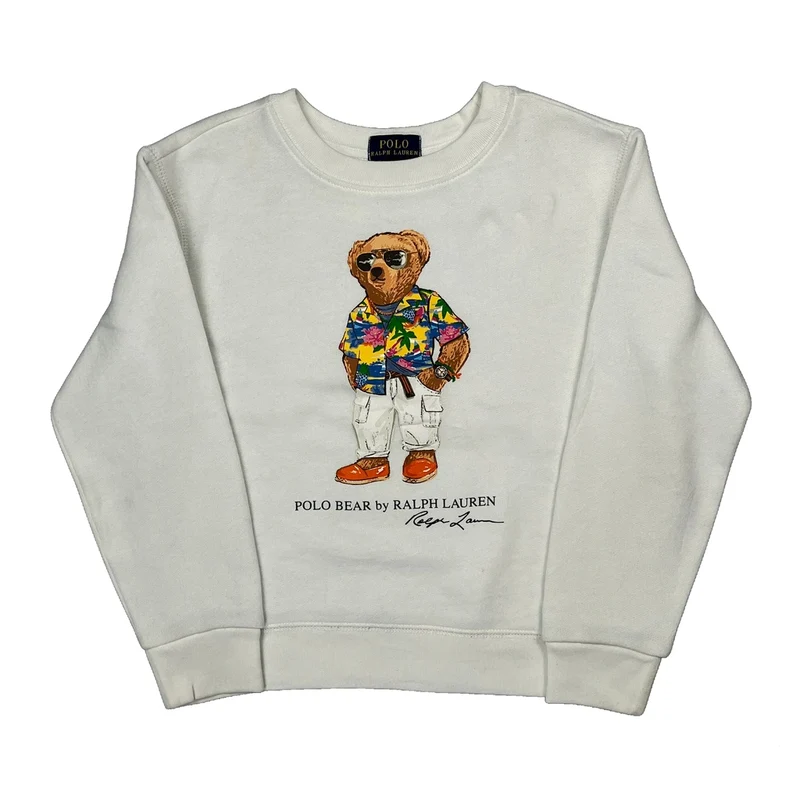 Age 7 Polo By Ralph Lauren Polo Bear Sweatshirt - Small White Cotton
