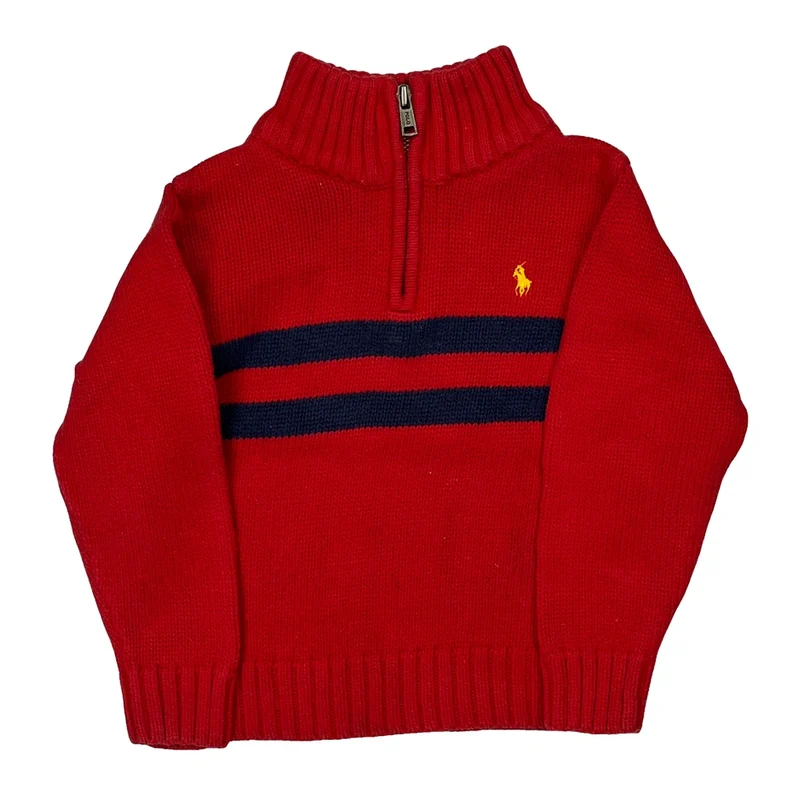 Age 3 Polo By Ralph Lauren Striped 1/4 Zip - 2XS Red Cotton