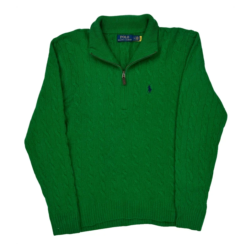 Polo By Ralph Lauren 1/4 Zip - Large Green Wool