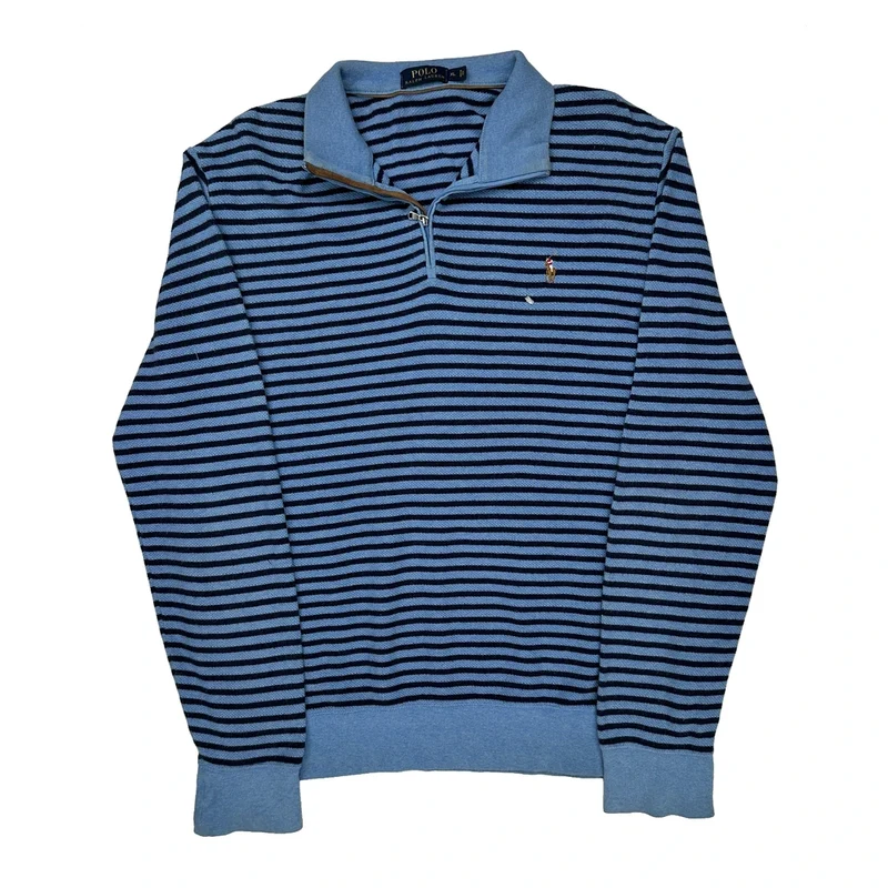 Polo By Ralph Lauren Striped 1/4 Zip - XL Blue Cotton