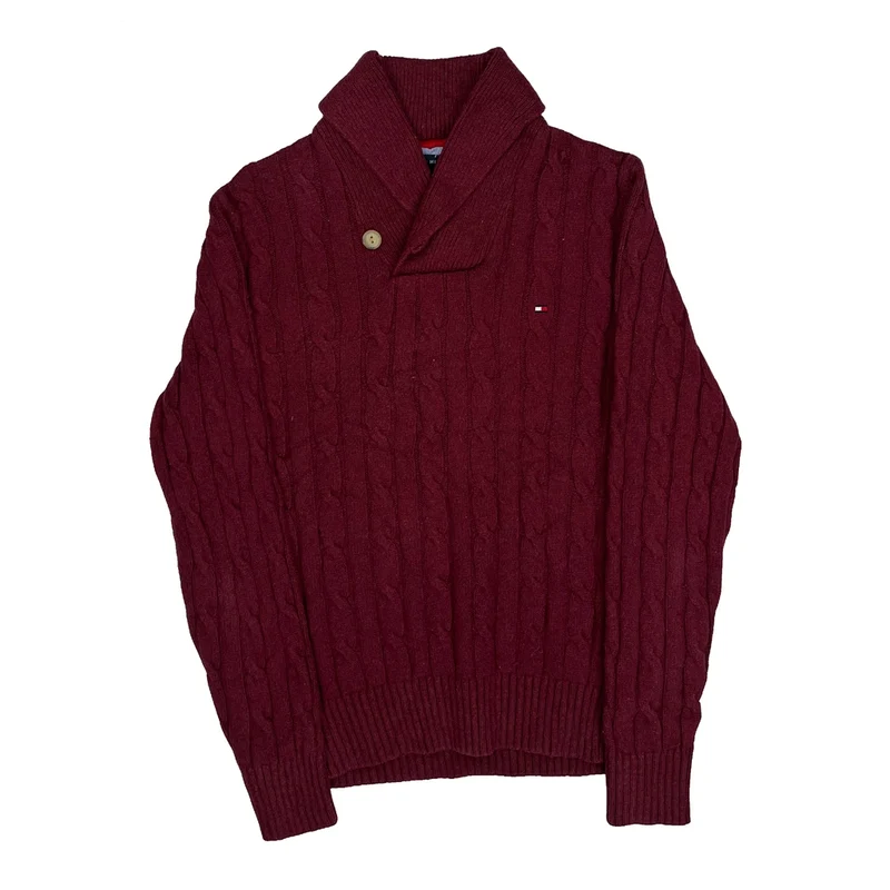 Tommy Hilfiger Jumper - Small Burgundy Cotton Blend
