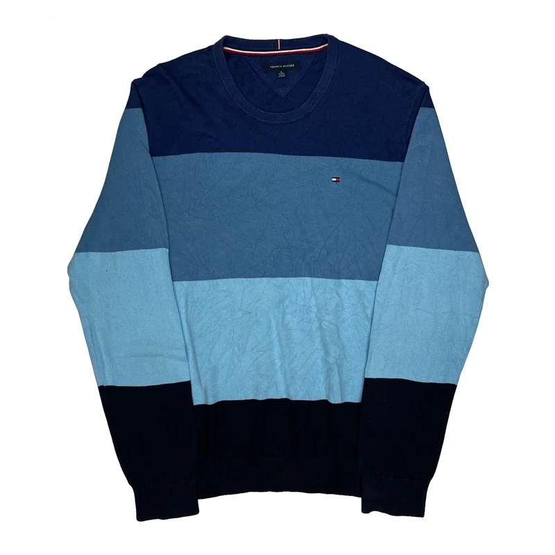 Tommy Hilfiger Striped Jumper - XL Blue Cotton
