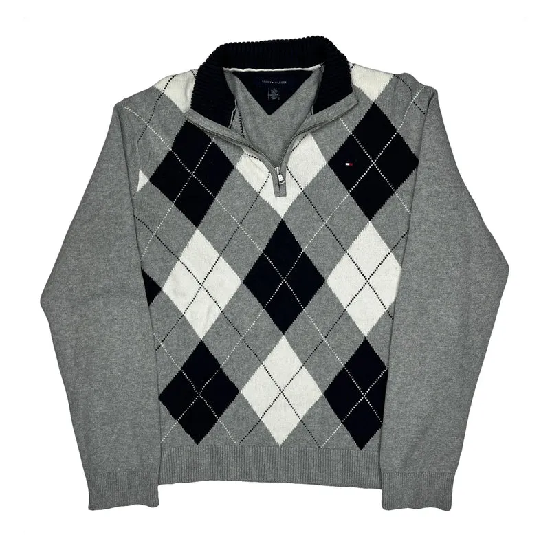 Tommy Hilfiger Argyle 1/4 Zip - XL Grey Cotton
