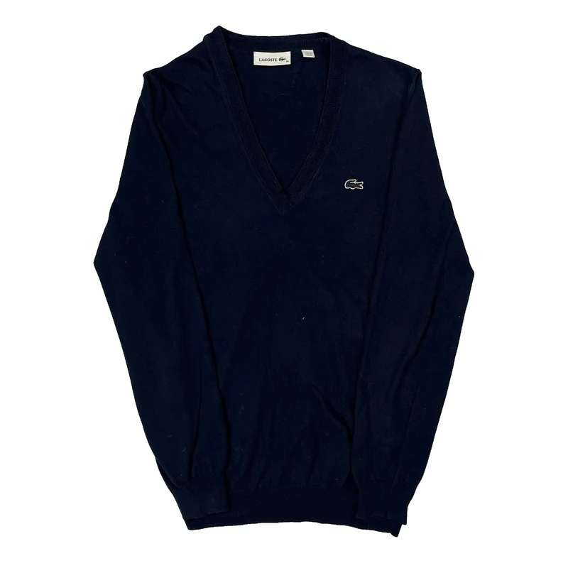 Lacoste V-Neck Jumper - Small Navy Cotton
