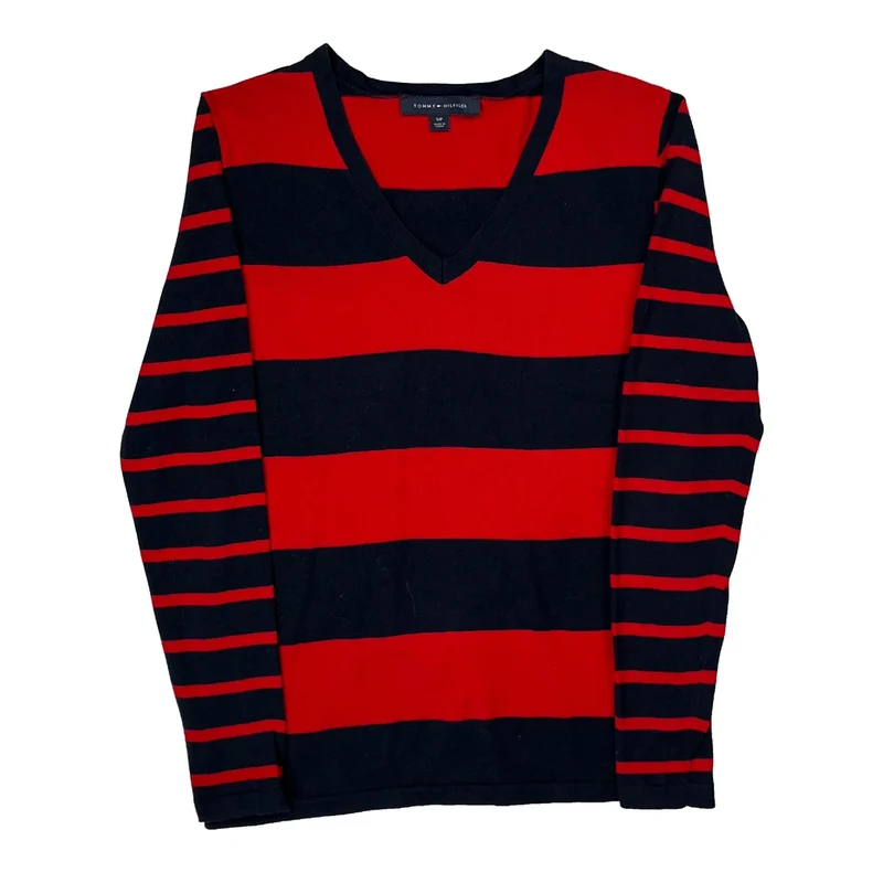 Tommy Hilfiger Striped Jumper - Small Black Cotton