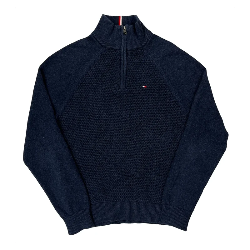 Tommy Hilfiger 1/4 Zip - XS Navy Cotton Blend