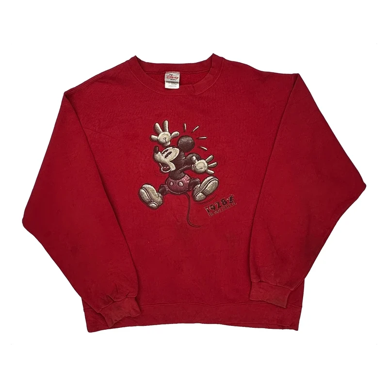 Disney Cartoon Sweatshirt - Large Red Cotton Blend