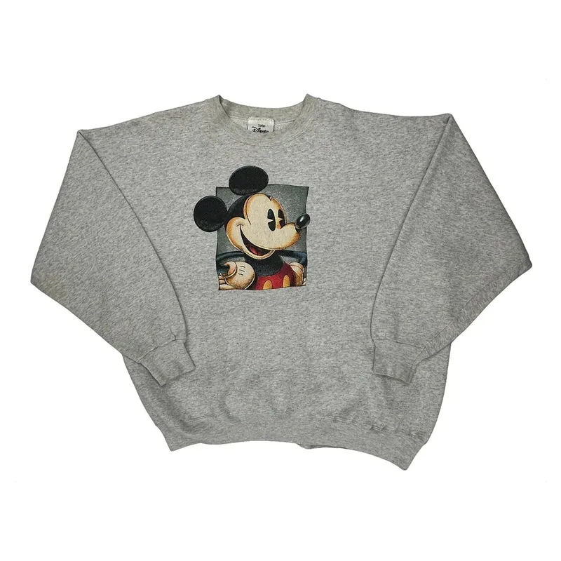 Mickey Mouse Disney Cartoon Sweatshirt - Large Gray Cotton