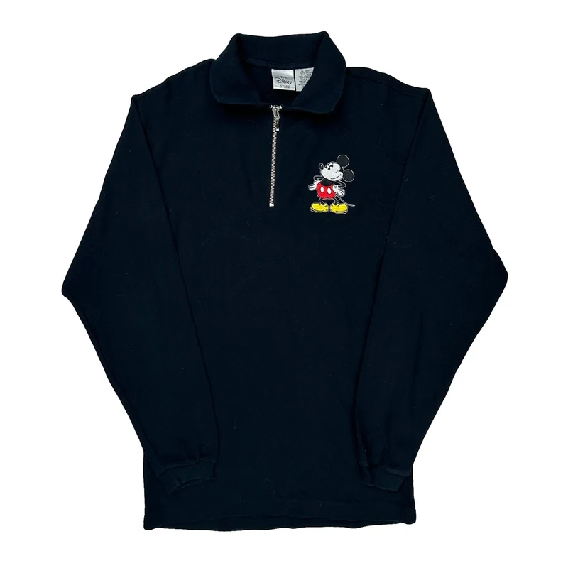 Mickey Mouse Disney Cartoon 1/4 Zip - Small Black Cotton