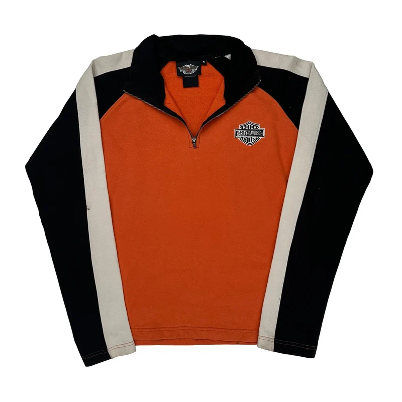 Motorcycles Harley Davidson Graphic 1/4 Zip - Medium Orange Cotton