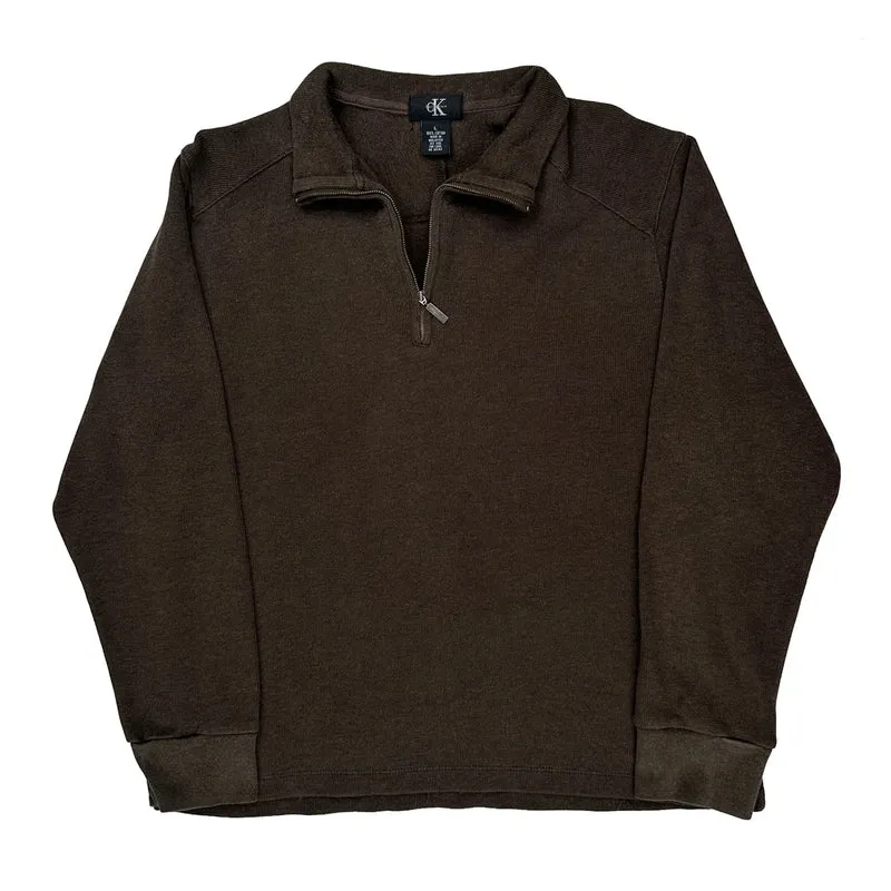 Calvin Klein 1/4 Zip - Large Brown Cotton