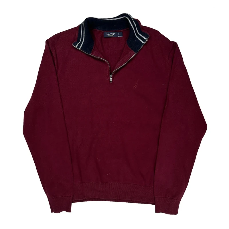 Nautica Collared 1/4 Zip - Large Burgundy Cotton