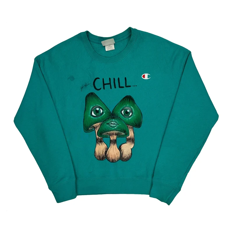 Reverse Weave Champion Graphic Sweatshirt - Medium Green Cotton