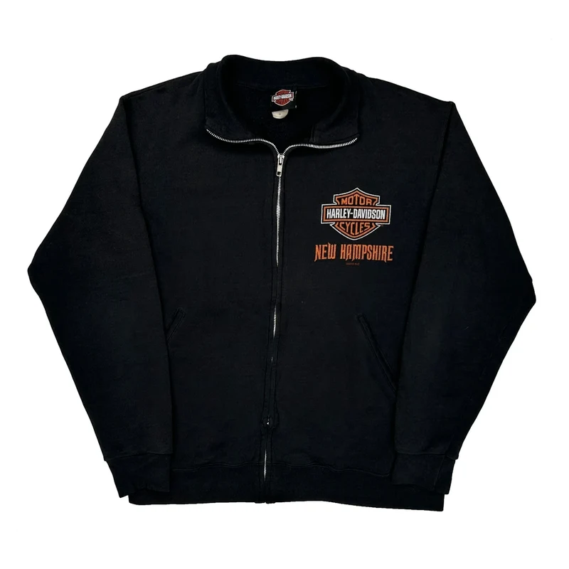 New Hampshire Harley Davidson Graphic Jacket - Medium Black Cotton