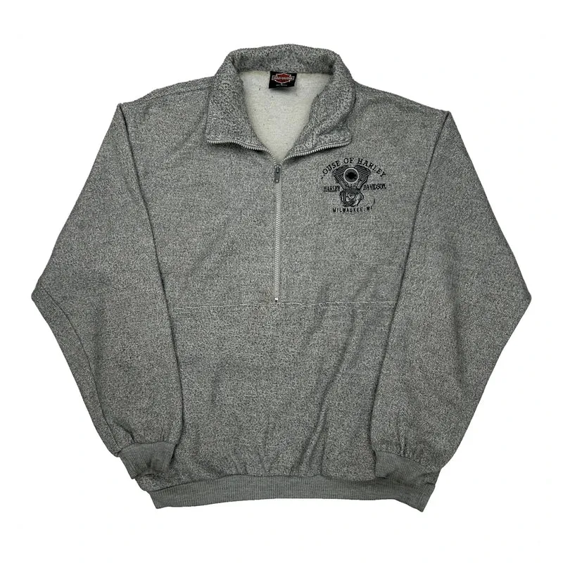 House Of Harley Davidson 1/4 Zip - Large Grey Cotton