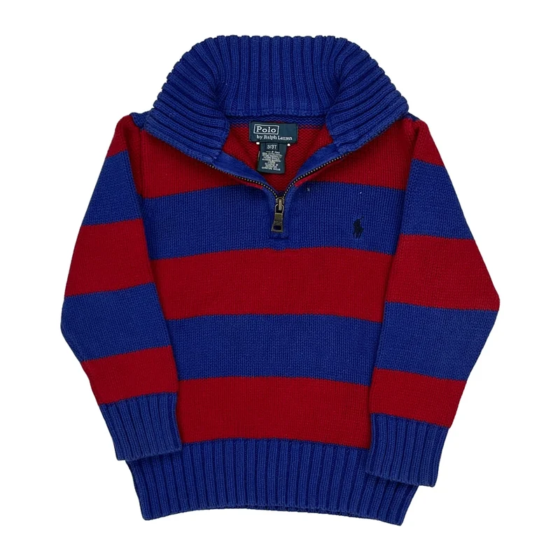 Age 3 Polo By Ralph Lauren Striped 1/4 Zip - 2XS Blue Cotton