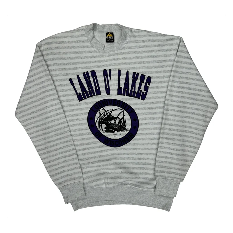 Made In USA Hl Miller Striped Sweatshirt - Large Grey Cotton