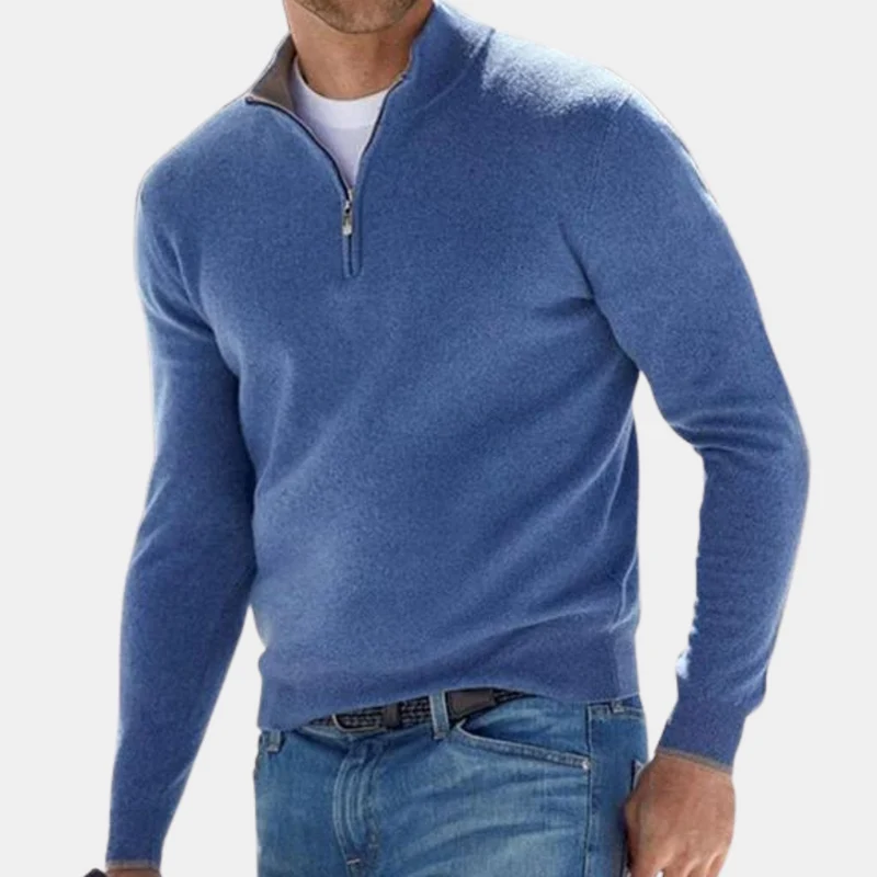 Heren Trui met Halve Rits - Comfortabel & Tijdloos Blauw