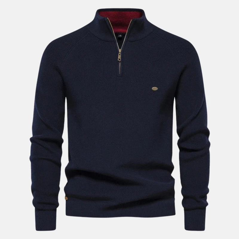 Heren Sweater met Half-Zip en Ribgebreide Mouwen