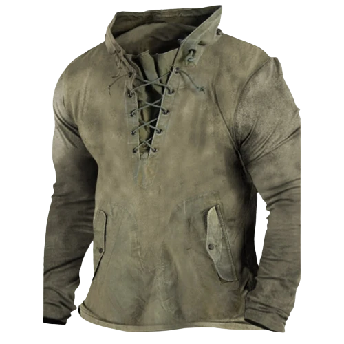 Heren Hoodie met Vetersluiting: Stoere Vintage Stijl voor Comfort