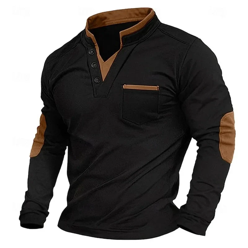 Heren V-hals Sweatshirt met Contrasterende Elleboogpatches