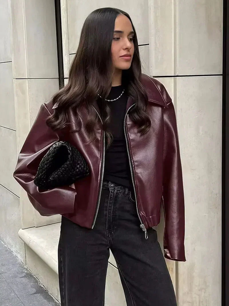 Dames Bikerjack Bordeaux - Stoer & Elegant Met Luxe Uitstraling