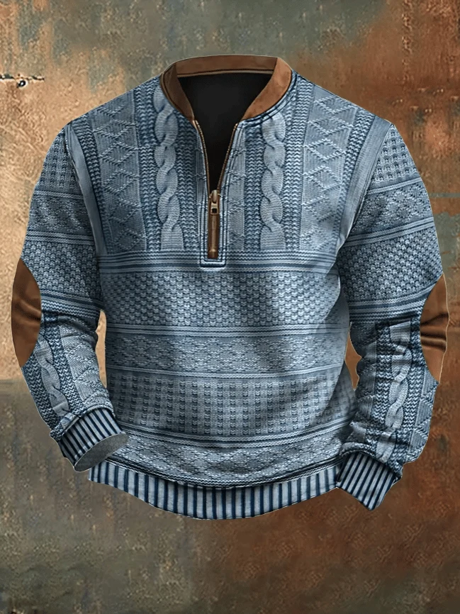 Heren Vintage Sweater Gebreid met Rits - Stijlvol & Comfortabel