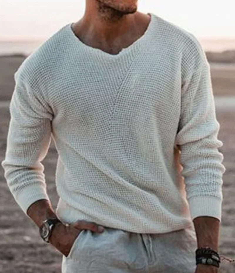 Heren Gebreide Trui met V-hals - Trendy Textuurpatroon