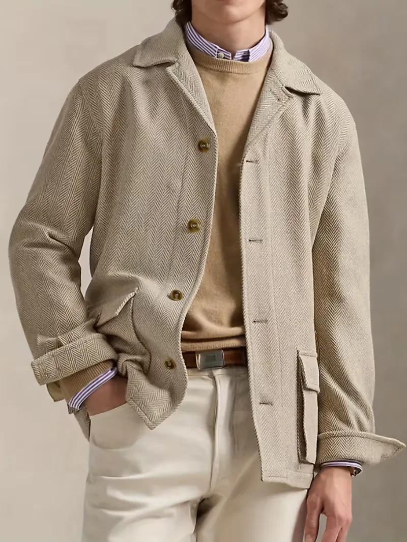 Heren Trenchcoat Khaki met Tijdloos Visgraatpatroon
