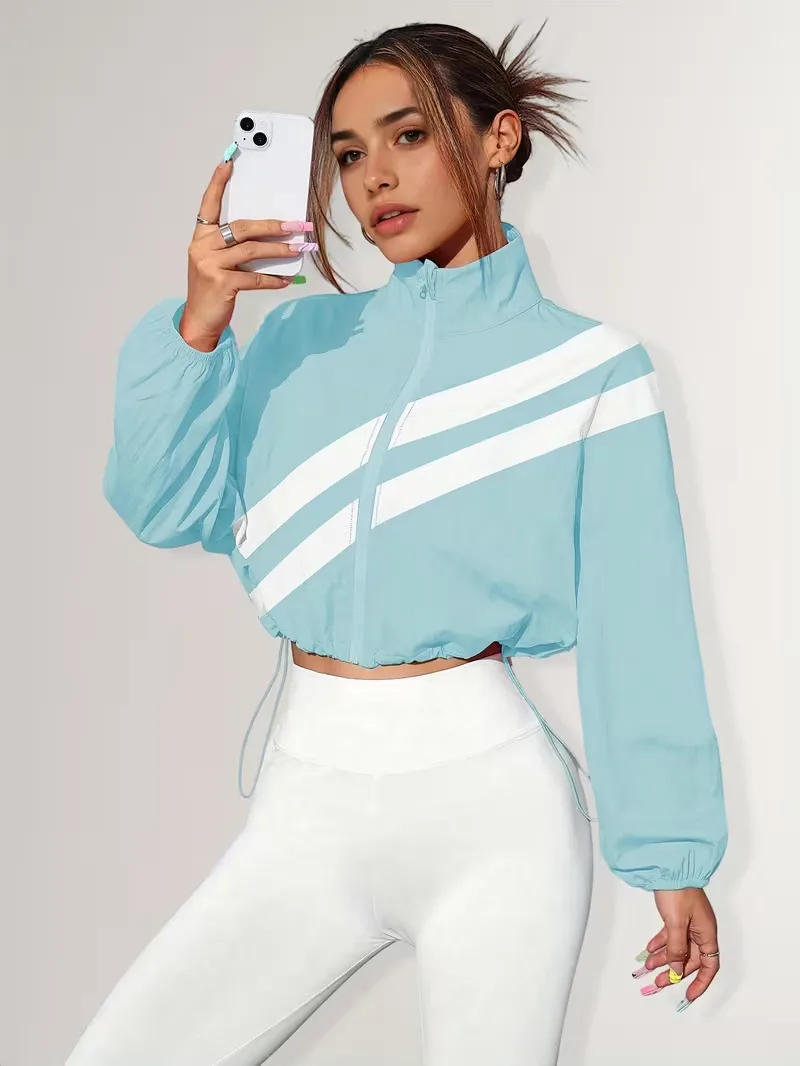 Dames Track Jacket met Verstelbare Pasvorm en Trendy Cropped Stijl