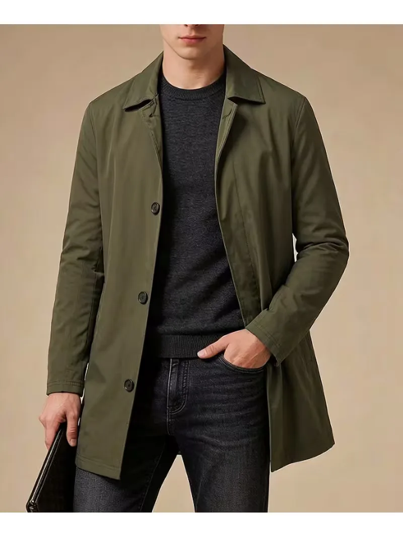 Heren Slim Fit Trenchcoat met Verfijnde Zakdetails