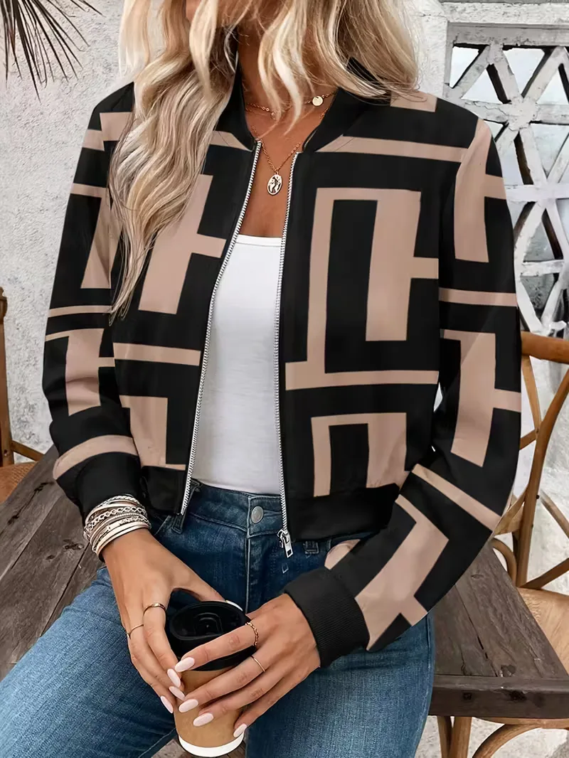 Dames Bomberjack met Geometrische Print